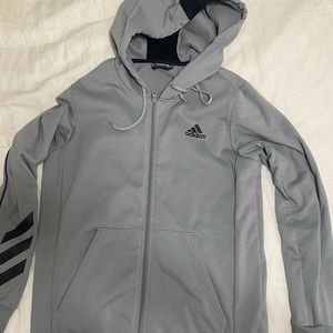 adidas Jacket Warm Up Hoodie Full Zip Gray Black Logo Pockets Size Large Men's